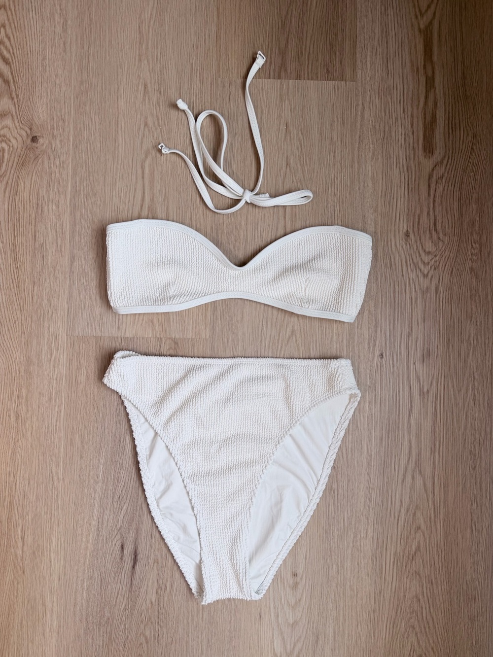 Good American White Textured Bandeau Bikini Set